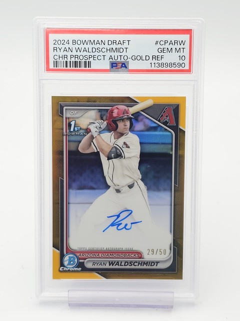 RYAN WALDSCHMIDT 2024 BOWMAN DRAFT CHROME GOLD 1ST RC AUTO /50 PSA 10 Q6808