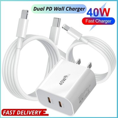 40W PD USB Type-C Fast Charger Cube Cable For iPhone 17 16 15 14 13 12 11 XR SE