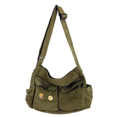 Canvas Messenger Bag Large Hobo Crossbody Bags with Multiple Pockets,School V...