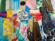 Vintage Lot Of 33 Silk Poly Acetate Scarves Hand Rolled Japan USA Fun  Colorful