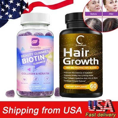 Hair Skin Nails   Biotin Gummies 12000mcg & B-Complex Capsules
