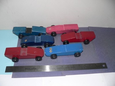 Vintage Lot 6 Boy Scouts BSA Pine Wood Derby Race Cars 80s 90s