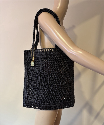 Chloe Summer Banana tote bag in raffia Black BRAND NEW $1390.00