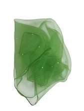 Vintage 50s Chiffon Scarf Green Sheer Faux Pearls Hand Rolled Hem 25.5" x 26.5"