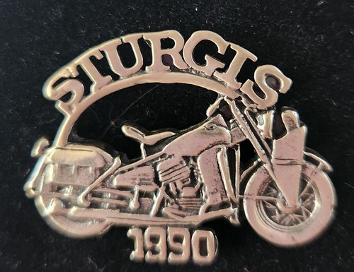 Rare Vintage 1990 Sturgis Sterling Silver Motorcycle Pin in Box