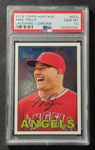 2016 Topps Heritage Chrome Laughing Mike Trout # 493/999 PSA 10.