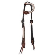 Showman Single Ear Leather Headstall w/ Cowhide  Tooling