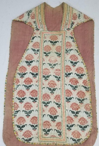 Antique European Woven Silk Brocade Stylized Floral Motifs Vestment 49x28in