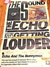 ECHO AND THE BUNNYMEN SIGNED POSTER 22 X 17 IAN MCCULLOCH 8/25/84 WILL SERGAENT