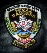 TEXAS RANGERS MASONIC EMBROIDERED MASONIC LODGE POLICE  PATCH  HOOK FASTENER