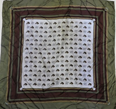Foulard Femme Vintage En Coton Pur - Couleur Blanc/Bleu Clair/Argenté - Occasion Très Bon État