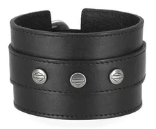 Harley-Davidson Men's Bar & Shield Logo Wide Leather Cuff Bracelet, Black