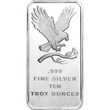10 oz. SilverTowne Silver Bar - Bald Eagle Design - 999 Fine 77.56 per troy oz