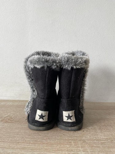 LADIES BLACK SUEDE FUR LINING PULL ON SNOW WARM ANKLE BOOTS UK SIZE 2 EU 35 K31 - Picture 3 of 7