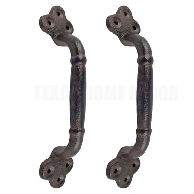 #ad 2 Large Cast Iron Door Handles Rustic Heavy Duty Garden Gate Shed Barn Pull 9 in $28.95