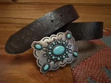 AMERICAN ENDURANCE women bonded leather belt metal buckle 8757 brown Sz M $49 