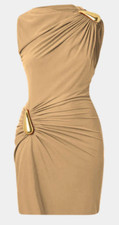 Gold Metallic Charm on Shoulder Sleeveless Mini Dress - Beige (MESSAGE FOR SIZE)
