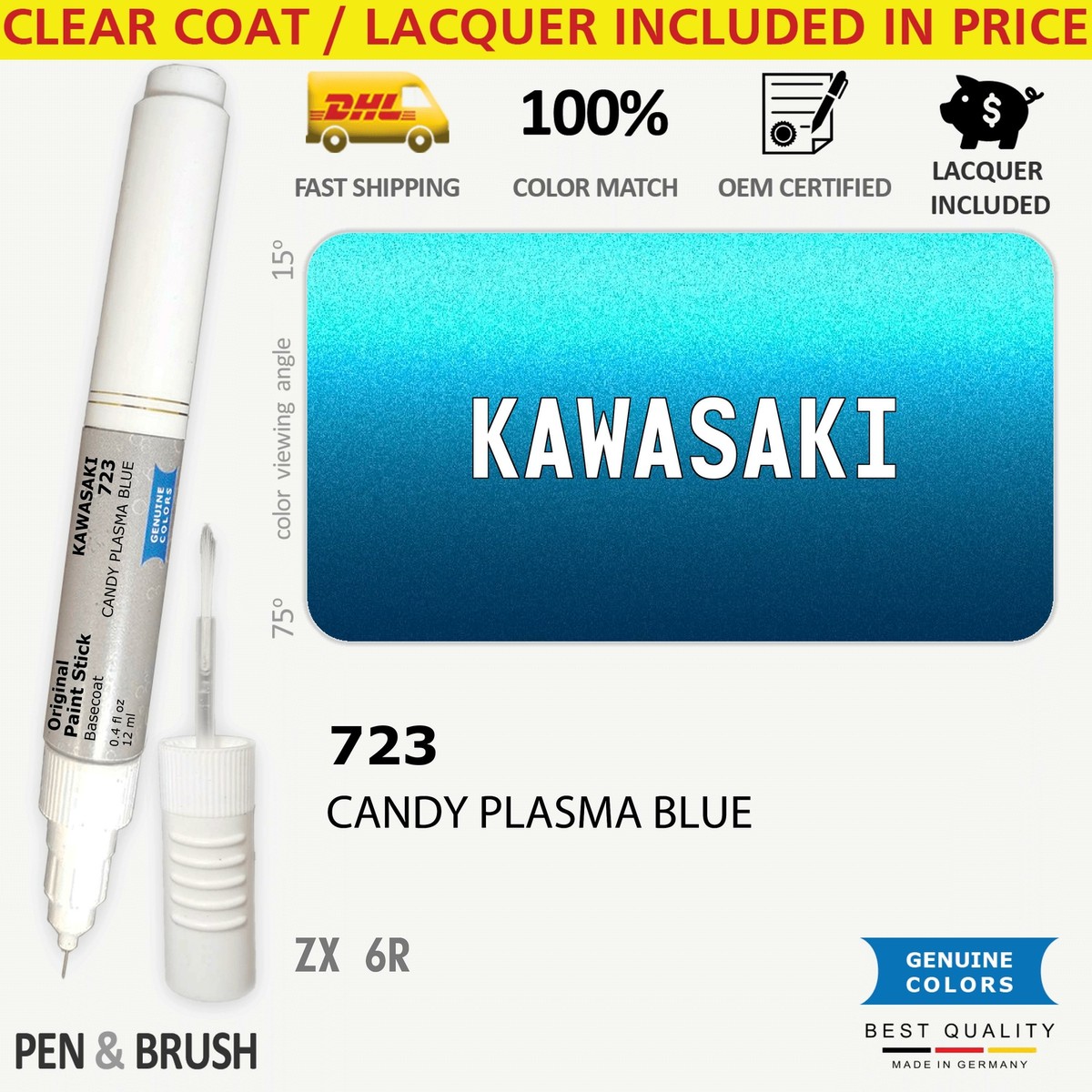 723 Touch Up Paint for Kawasaki Blue ZX 6R KAW/528 528 CANDY 723 Touch Up Paint for Kawasaki Blue ZX 6R KAW/528 528 CANDY