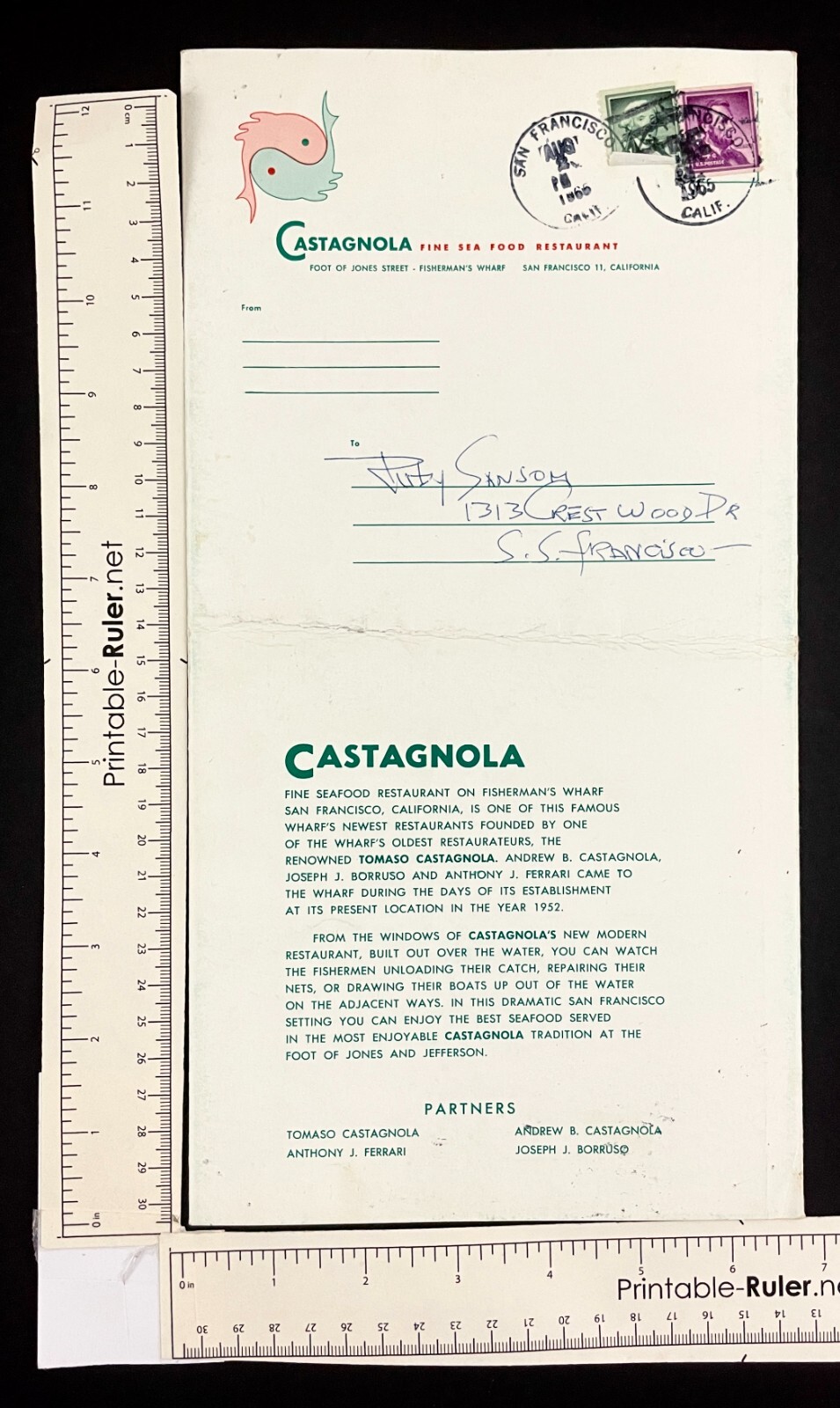 1960s Castagnola Fisherman s Wharf San Francisco CA VTG Seafood 