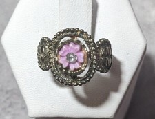 Purple Floral And Silver Tone Fashion Ring Size 4 1/2