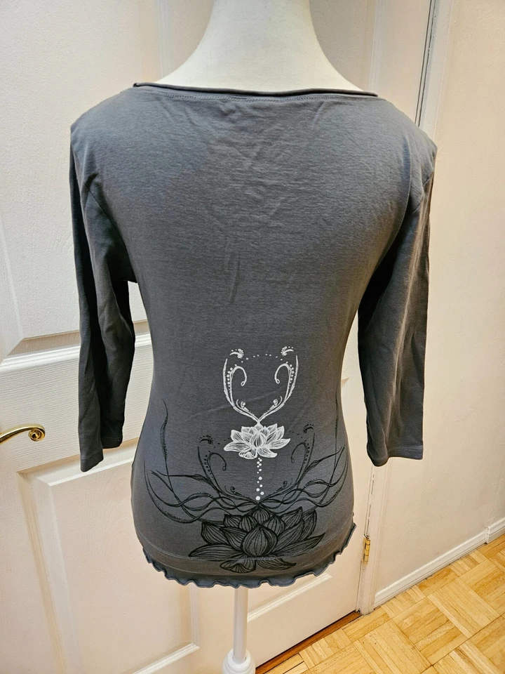 Y2K GLIMA Nordstrom серый белый лотос галстук краситель напечатано 100% хлопок блузка верхний S - Изображение 4 из 4