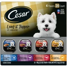 Cesar Loaf and Topper in Sauce Wet Dog Food Variety Pack 3.5 Oz Trays (24 Pack)