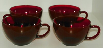 Set 4 Anchor Hocking Pattern R4000 Royal Ruby Coffee Cups