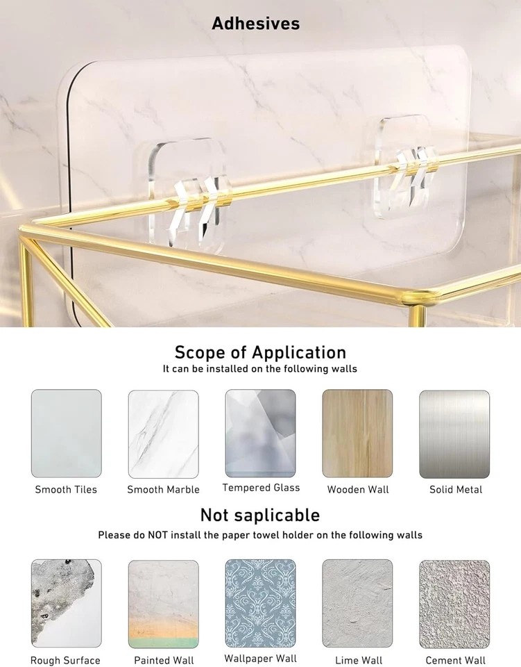 Carrito de Ducha Esquinero Dorado, Adhesivo Estante de Ducha Esquina Organizador de Ducha con Hoo Foto 2 de 4