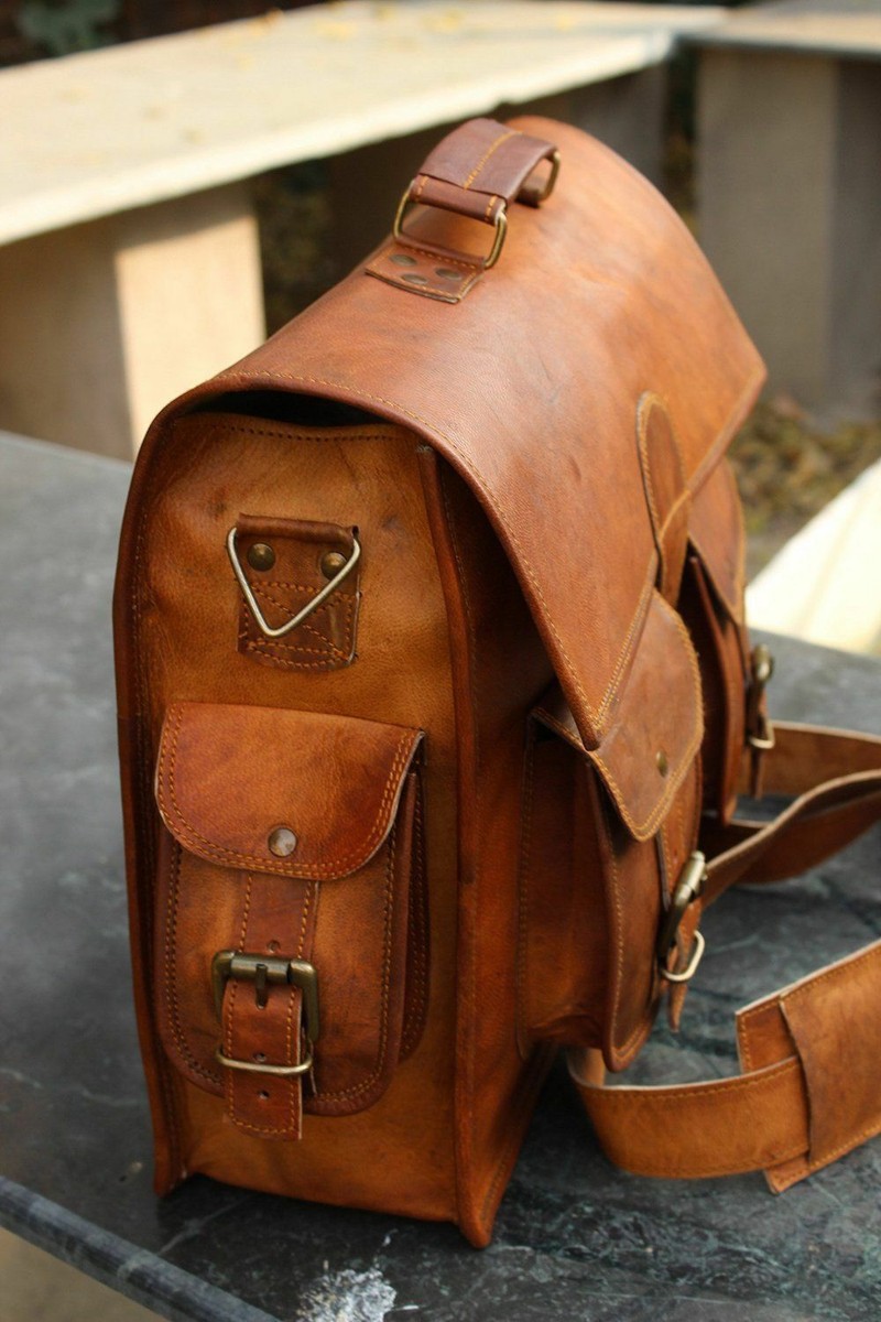 Sac Messenger Vintage En Cuir Marron Pour Ordinateur Portable - Taille M, Fait Main - Neuf