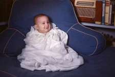 35mm Kodak Slide 1940s Red Border Kodachrome Goofy Baby in Christening Outfit