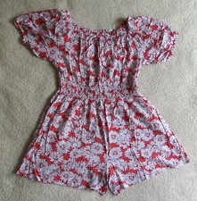 Ladies Red White Floral Bardot Style Playsuit UK 12 Brand New With Label