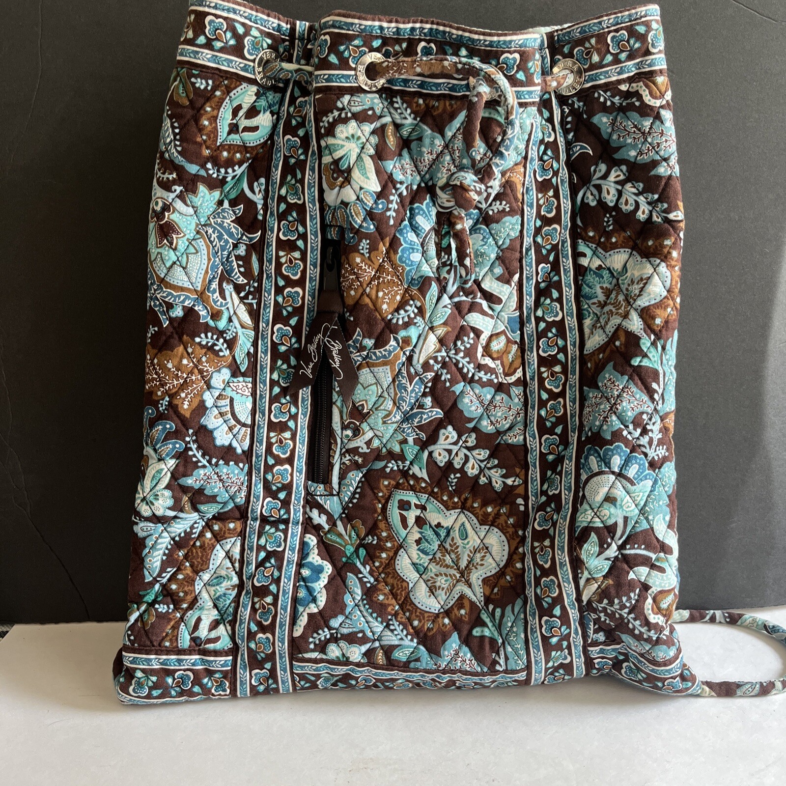 Vera Bradley Java Blue String Backpack Blue and B… - image 1
