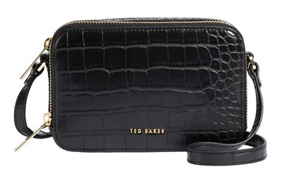 Ted Baker Stina Double Zip Croc Effect Mini Camera Bag Tasche Black Neu