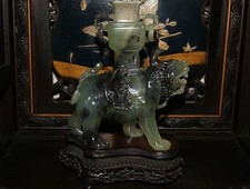 Antique Moss Agate Carving a Dragon Dog