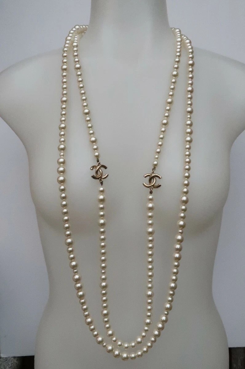 chanel costume double strand long pearls