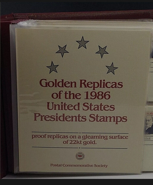 22 Kt GOLD GOLDEN REPLICAS OF 1986 US PRESIDENTS STAMPS