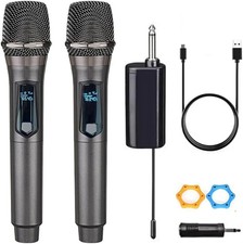 Dual Wireless Microphone System Rechargeable Handheld Dynamic Mic 200Ft Range...