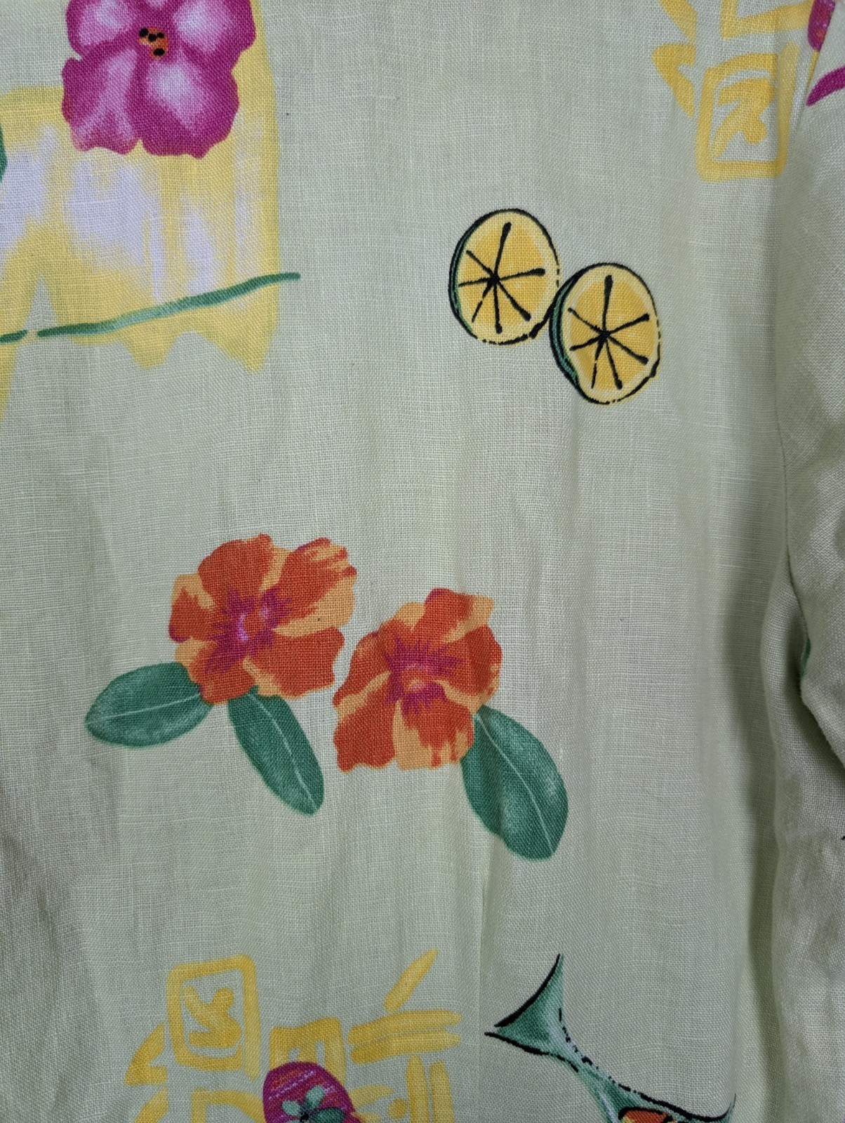 AKS Amy K Su Green Beachy Tropical Print 100% Linen Maxi Dress Size M