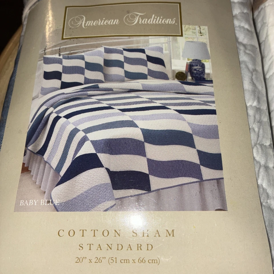 2 Almohadas Acolchadas American Traditions Azul y Blanco Sham Estándar 20" x 26" NOS Foto 2 de 4