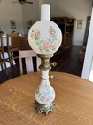 Vintage Gone With The Wind Lamp/ Beautiful Hand Painted Roses Pattern Milk Glass