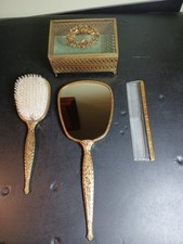 Juego de tocador antiguo vintage cepillo espejo peine baratija caja Hollywood Regency?
