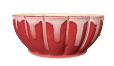 Small Ceramic Ribbed Red Round Drip Glazed Planter Bowl 5" x 2" Vintage