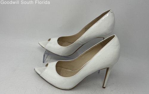 Nine West Womens Puff White Peep Toe Slip-On Stiletto Pump Heels Size 10M