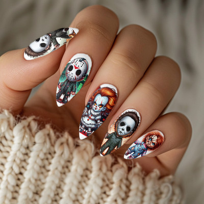 Baby Chibi Slasher Halloween Nail Decals Clear Water Transfer Nail Wraps