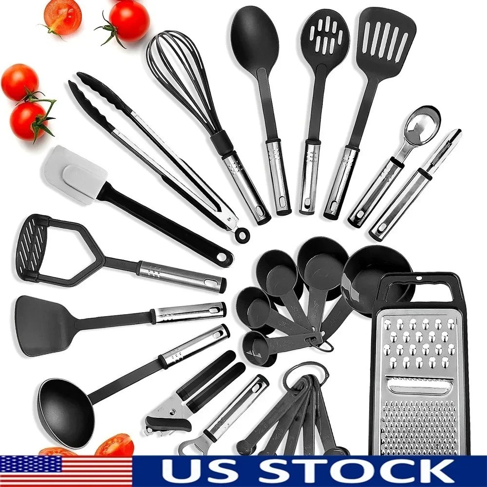Cooking Utensil Set 24 Piece Stainless Steel Heat Resistant Kitchen Gadget Tools