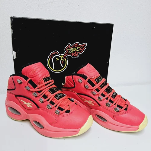 Reebok Question Mid Hot Ones Größe UK 7 Allen Iverson rot Leder Turnschuhe sehr guter Zustand