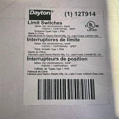 Dayton 12T914 Limit Switch, Wobble Stick, 1Nc/1No, 15A At 480V Ac, Actuator