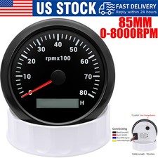 85mm Black Tachometer 0-8000rpm With Hourmeter Gauge Waterproof For Boat Car Atv