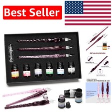 Elegant Glass Pen Calligraphy Set with 3 Crystal Dip Pens and Multicolor Ink