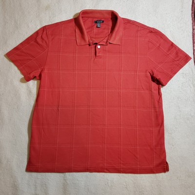 Van Heusen Polo Shirt Men's Large Red Plaid Short Sleeve Cotton Blend Work Golf